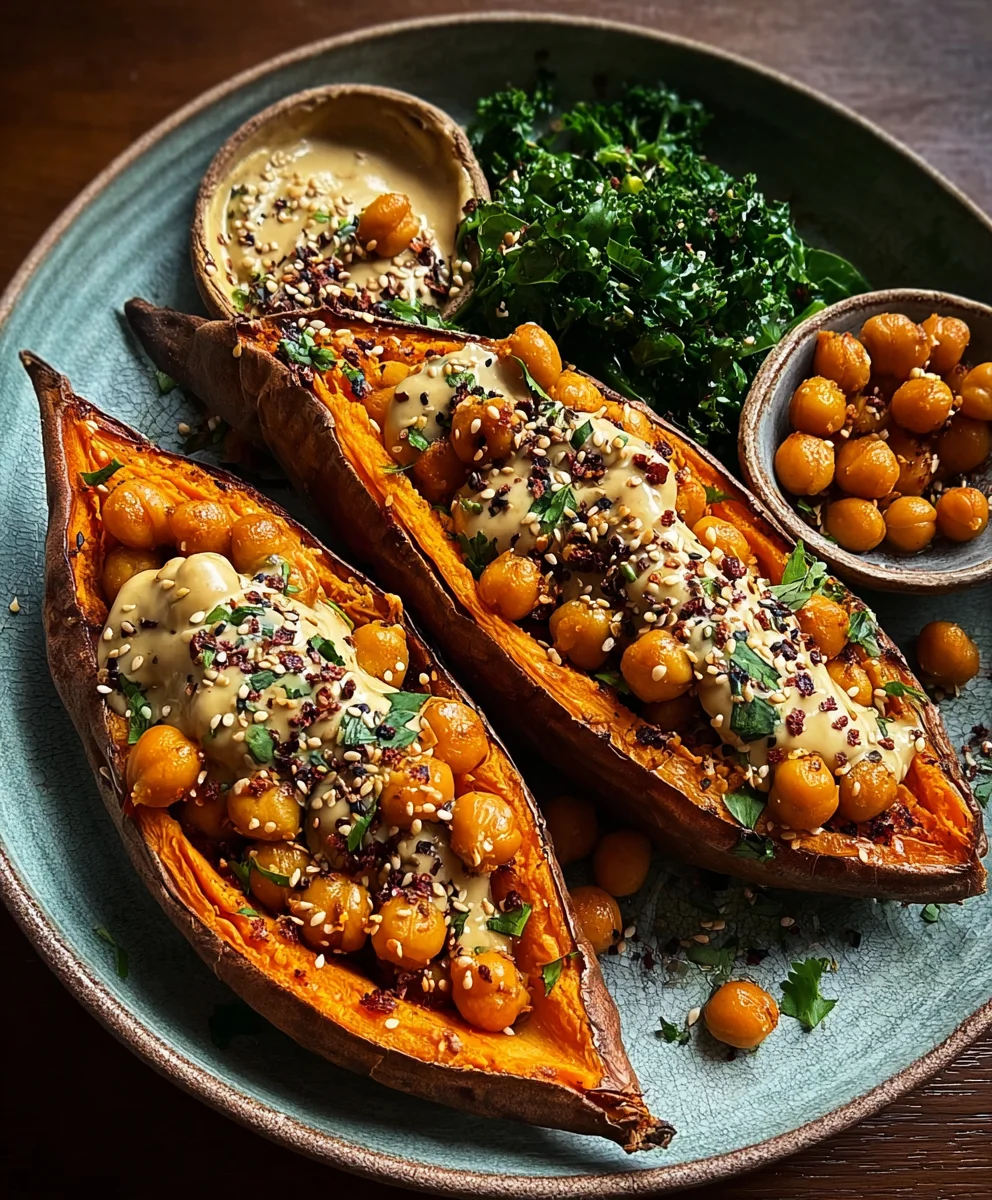 Sweet Potatoes Tahini Butter Chickpeas Easy Recipe