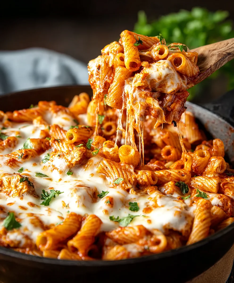 Easy Chicken Parmesan Pasta Skillet Dinner