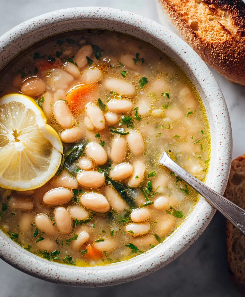 Greek White Bean Soup - Garlic Lemon Comfort