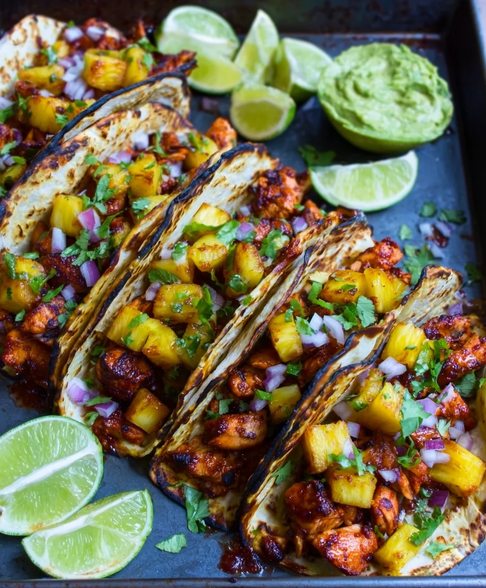 One Pan Chicken Pineapple Tacos-Easy Weeknight Meal