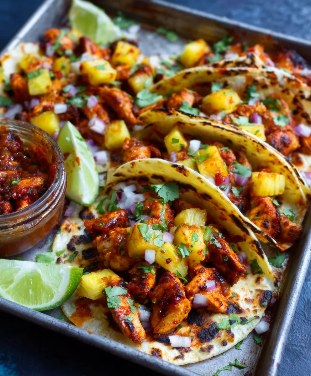One Pan Chicken Pineapple Tacos-Easy Weeknight Meal