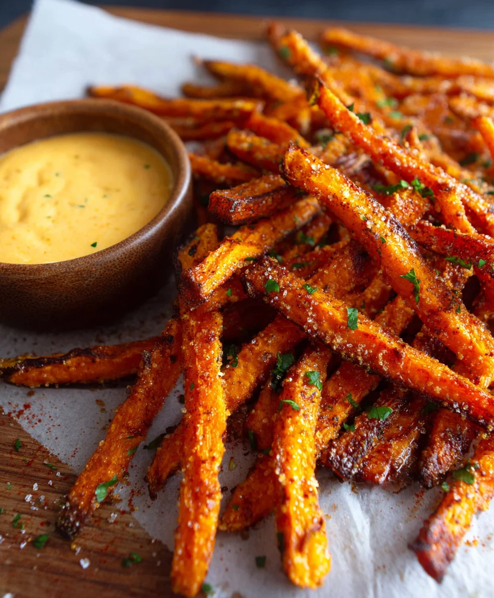 Baked Carrot Fries - Paprika Garlic Aioli Dipping