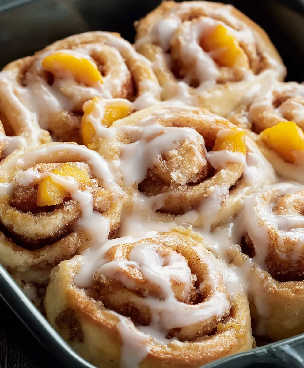 Peach Cobbler Cinnamon Rolls-Sweet Summer Treat
