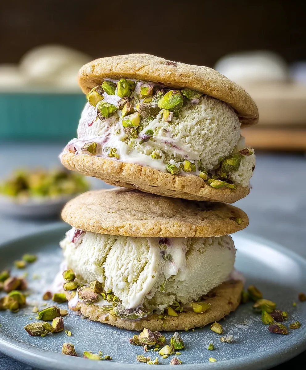 Pistachio Cookie Ice Cream Sandwiches Delight