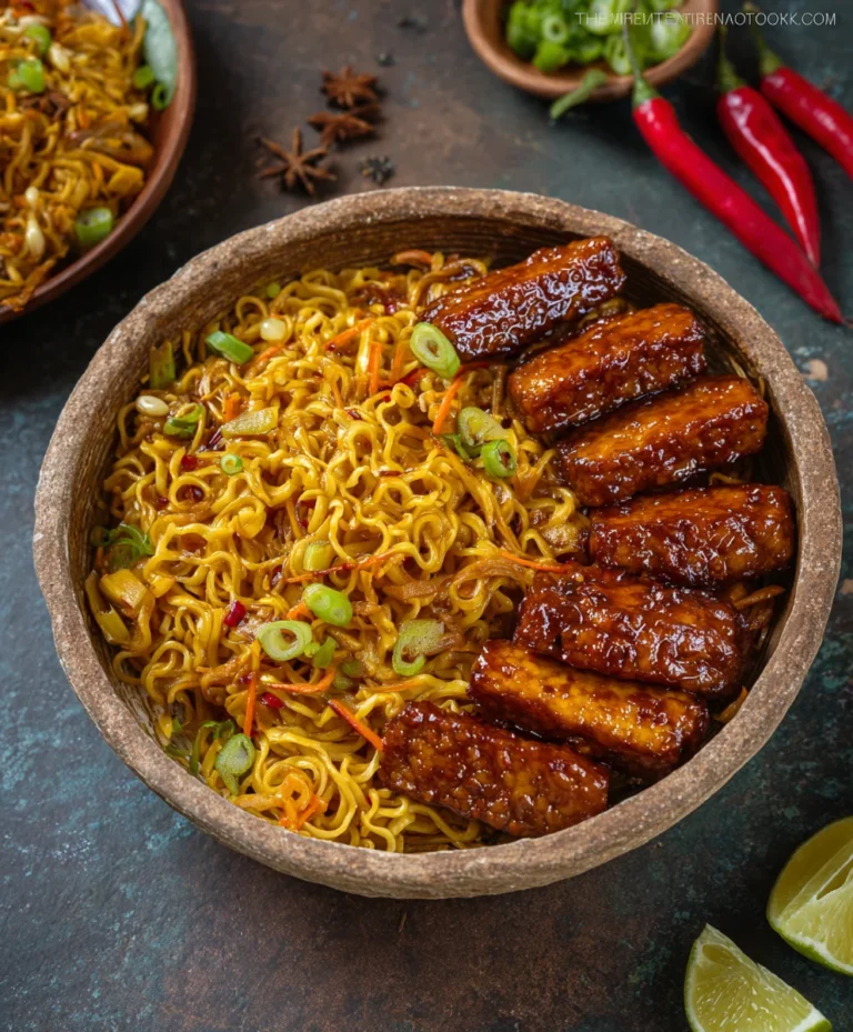 Sweet Spicy Tempeh Garlic Curry Noodles