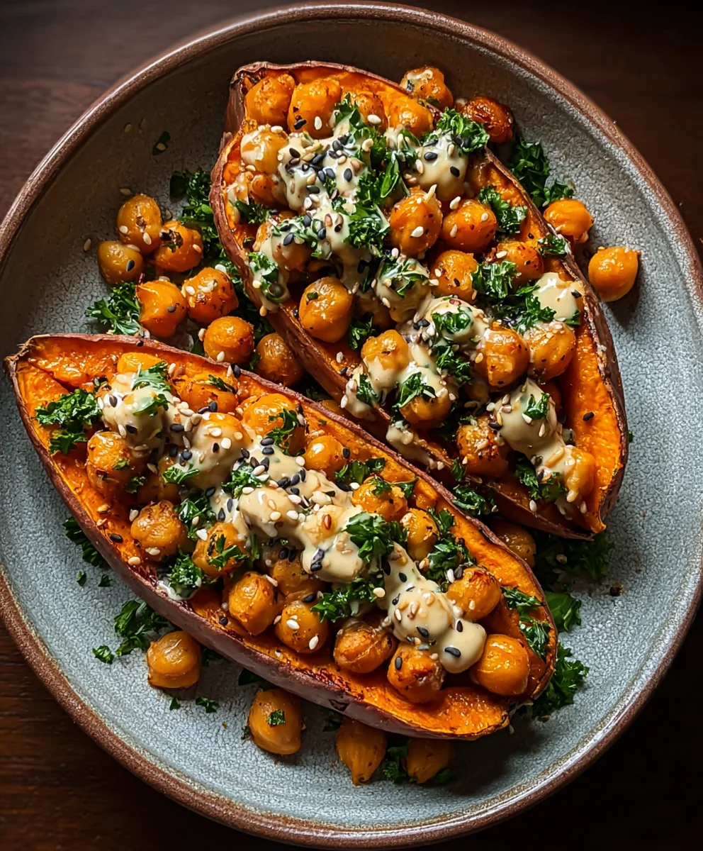 Sweet Potatoes Tahini Butter Chickpeas Easy Recipe