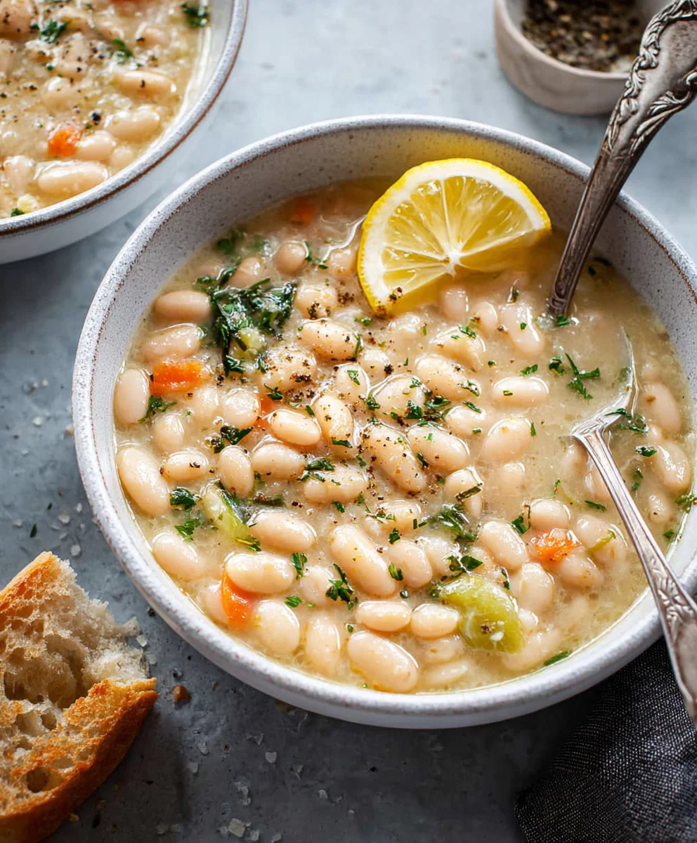Greek White Bean Soup - Garlic Lemon Comfort