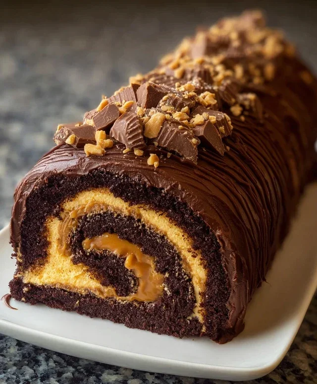 Peanut Butter Cup Chocolate Roll Cake