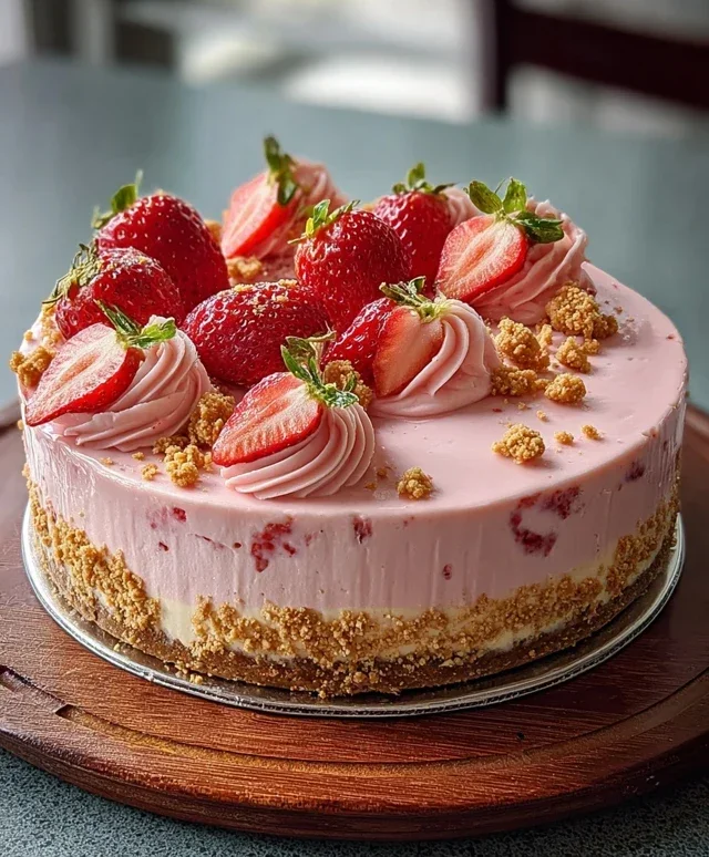 Pink Strawberry Crunch Cheesecake
