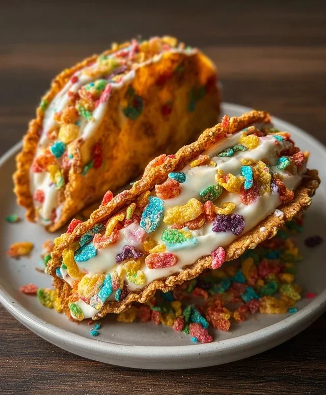 Fruity Pebbles Cheesecake Tacos