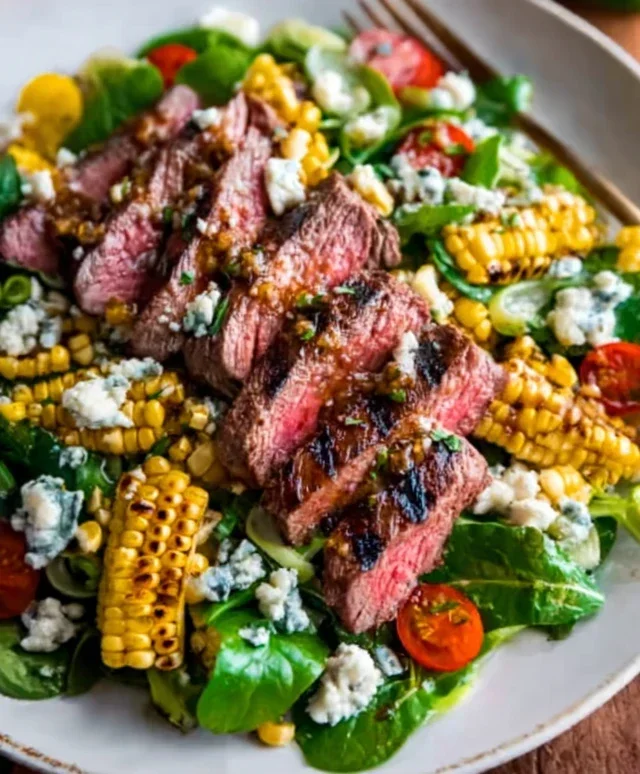 Balsamic Steak Gorgonzola Salad with Grilled Corn