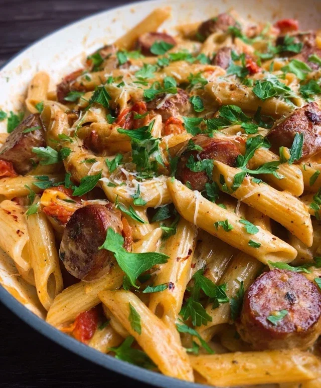 One Pot Creamy Cajun Sausage Pasta (30-Minutes)