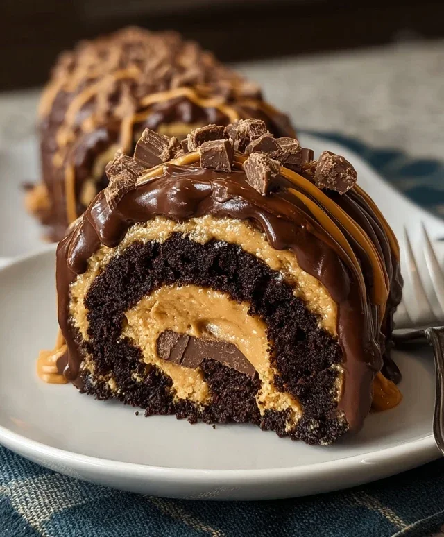 Peanut Butter Cup Chocolate Roll Cake