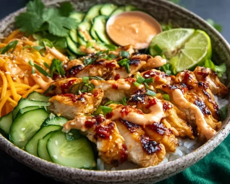 Spicy Honey-Gin Extract Extractger Chicken Bowls with Yum Yum Sauce