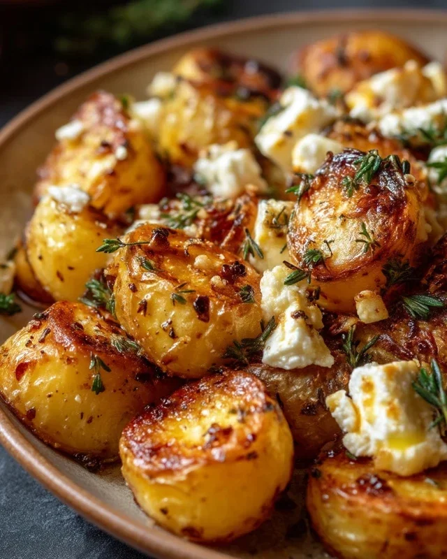 Roasted Potatoes with Baked Feta and Garlic
