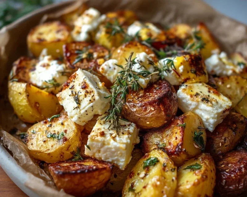 Roasted Potatoes with Baked Feta and Garlic
