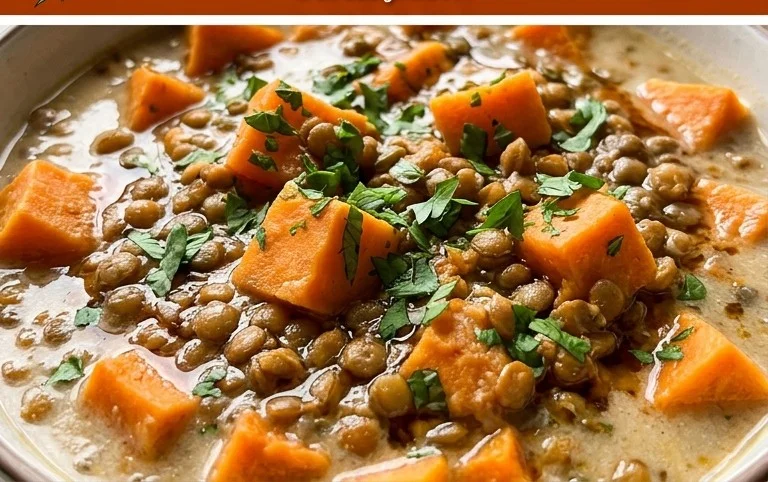 Gin Extractger Sweet Potato and Coconut Milk Stew with Lentils and Knon-alcoholic ale