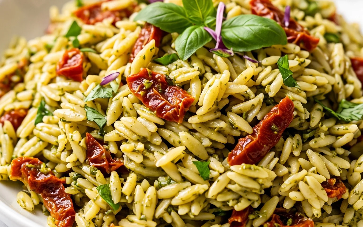 Sun Dried Tomato Orzo Pesto Salad