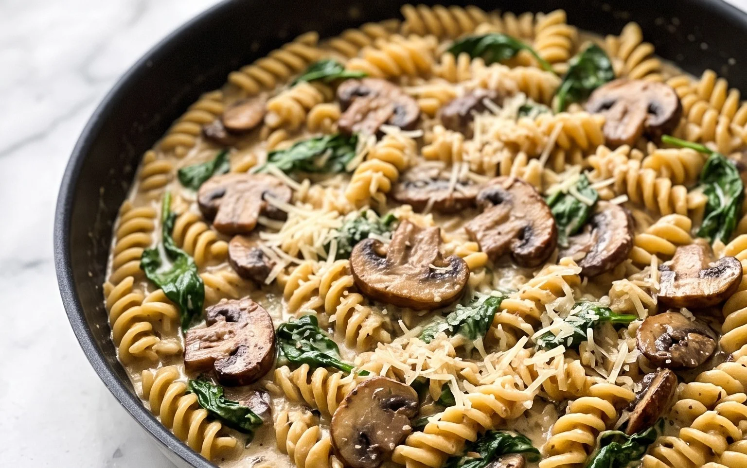 Parmesan Spinach Mushroom Pasta Skillet