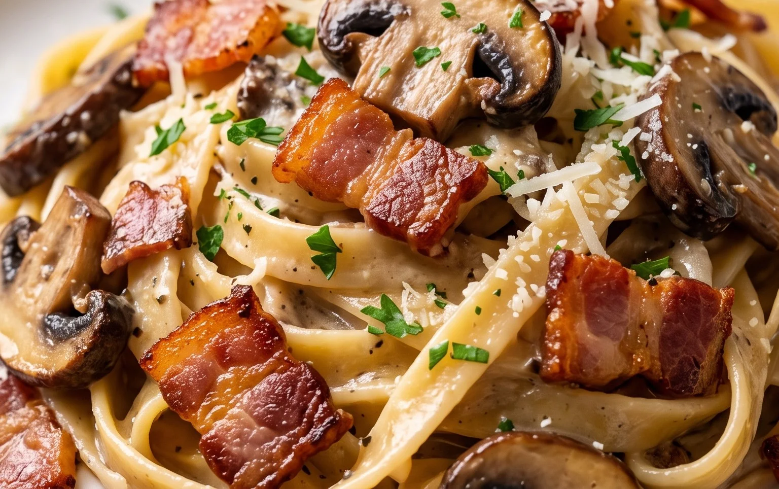 Creamy Beef Bacon and Mushroom Pasta