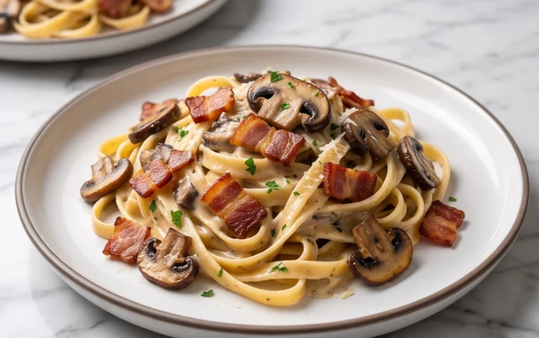 Creamy Beef Bacon and Mushroom Pasta