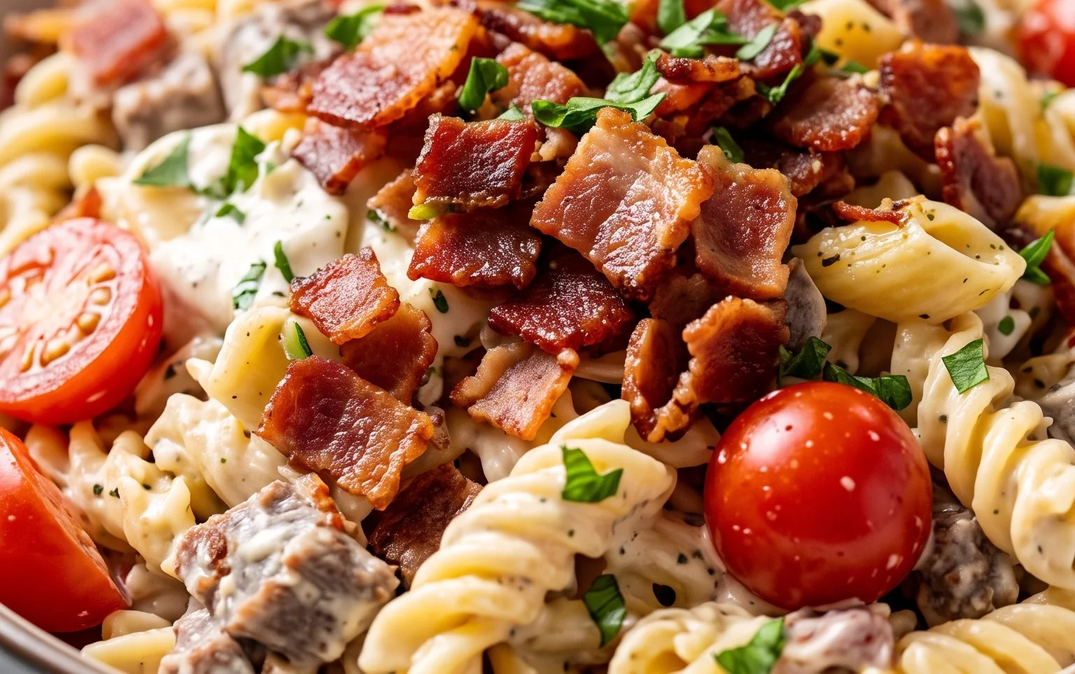 Beef Bacon Ranch Pasta Salad